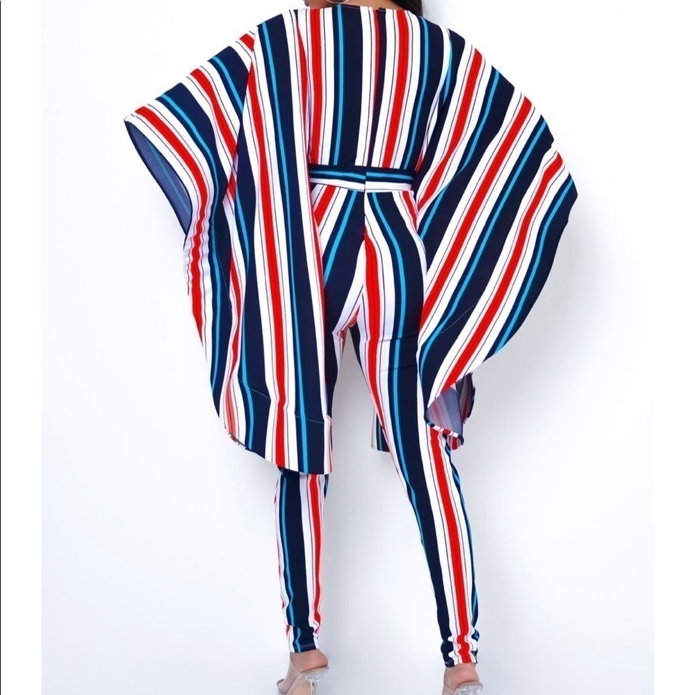 Monoco Stripe Jumpsuit with Wing Sleeves - Picture 3 of 3